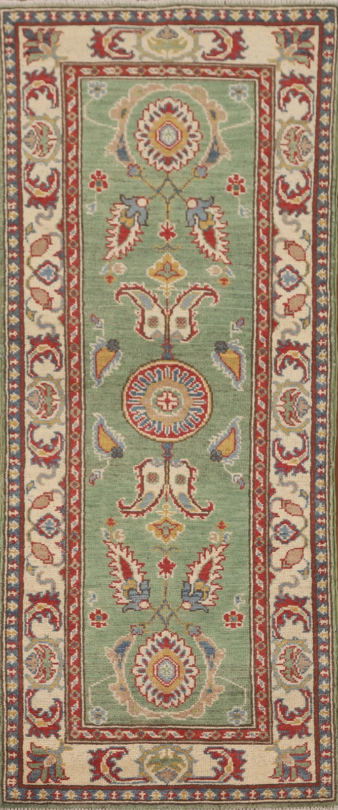 Green Super Kazak 6 ft Runner Rug 2x6 Wool Hand-made Oriental Vegetable Dye Rug gallery