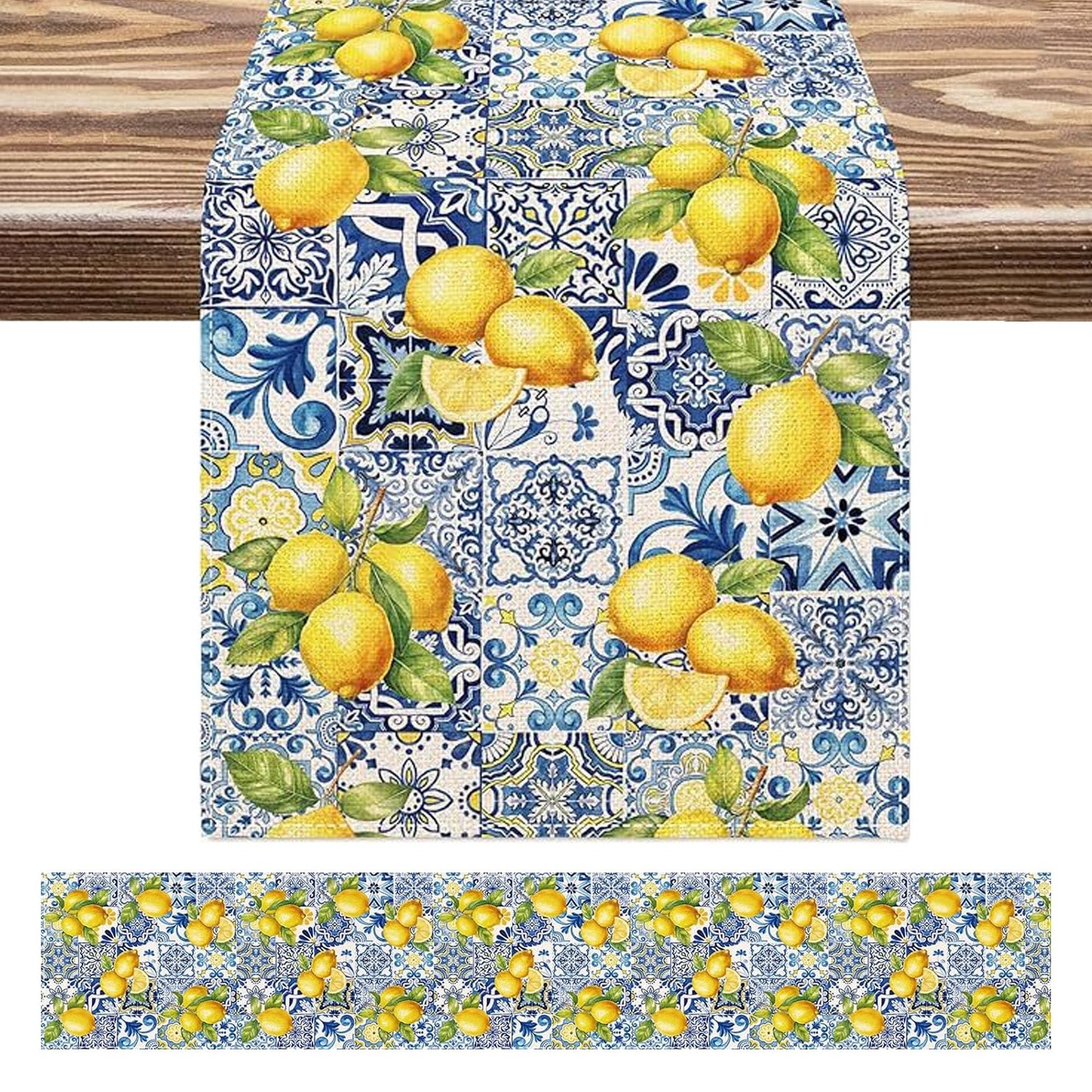 Lemon Table Runner, 13 X 72 Inches Blue and Yellow Summer Fruit Kitchen Dining T gallery