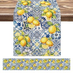Lemon Table Runner, 13 X 72 Inches Blue and Yellow Summer Fruit Kitchen Dining T