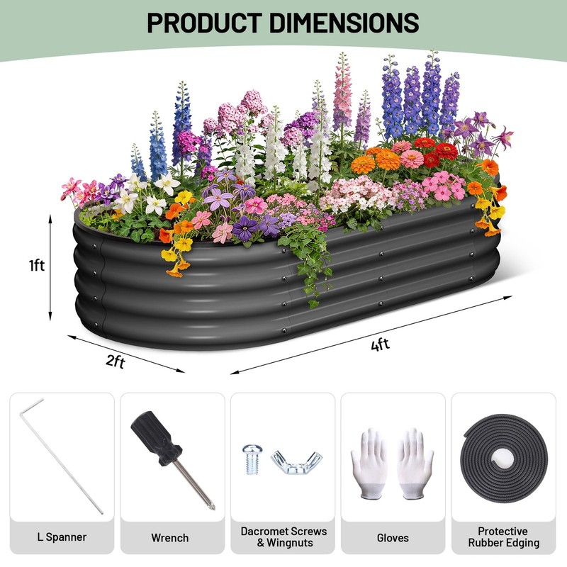 2 Pcs Galvanized Raised Garden Bed with Gloves, 4x2 FT Planter for Vegetables gallery