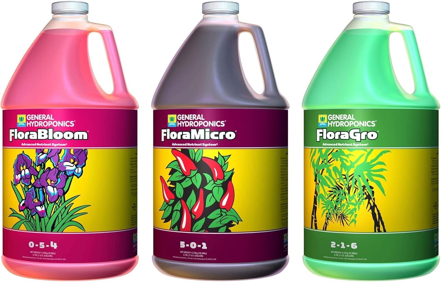 General Hydroponics Flora Series FloraGro FloraBloom FloraMicro 1 GAL Combo gallery