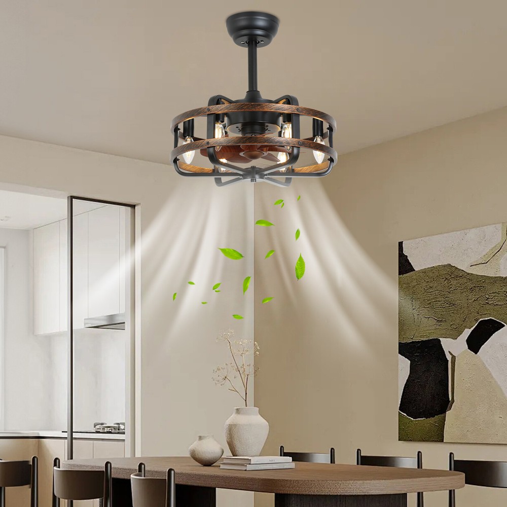 Industrial Cage 35dB 7 Blades Ceiling Fan with Remote for Bedroom Living Room