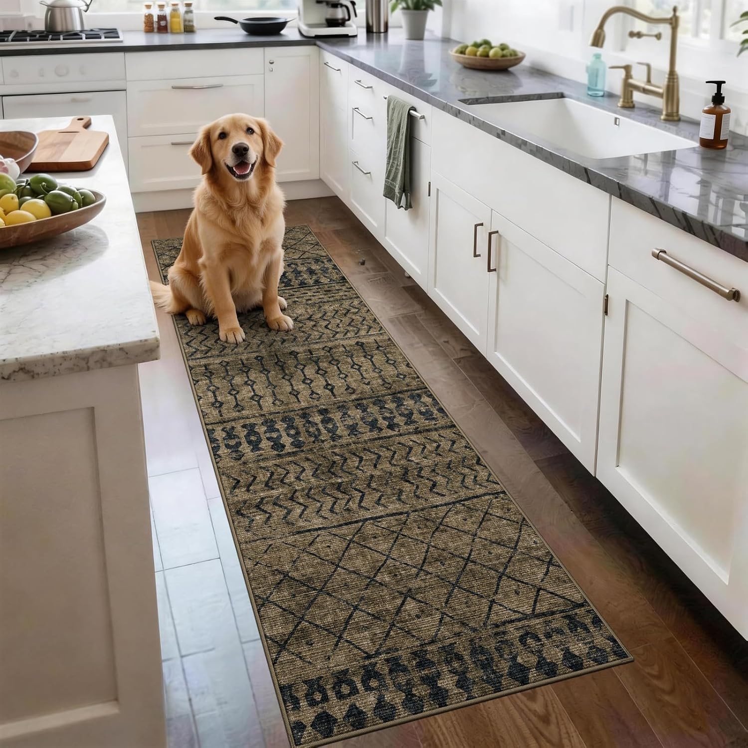 2x6 Machine Washable Runner Rug, Kitchen Hallway Area Rug Brown Black Vintage gallery