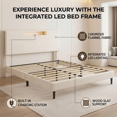 Queen Size Bed Frame with LED Light Fast 40 Minutes Easy Assembly Bed