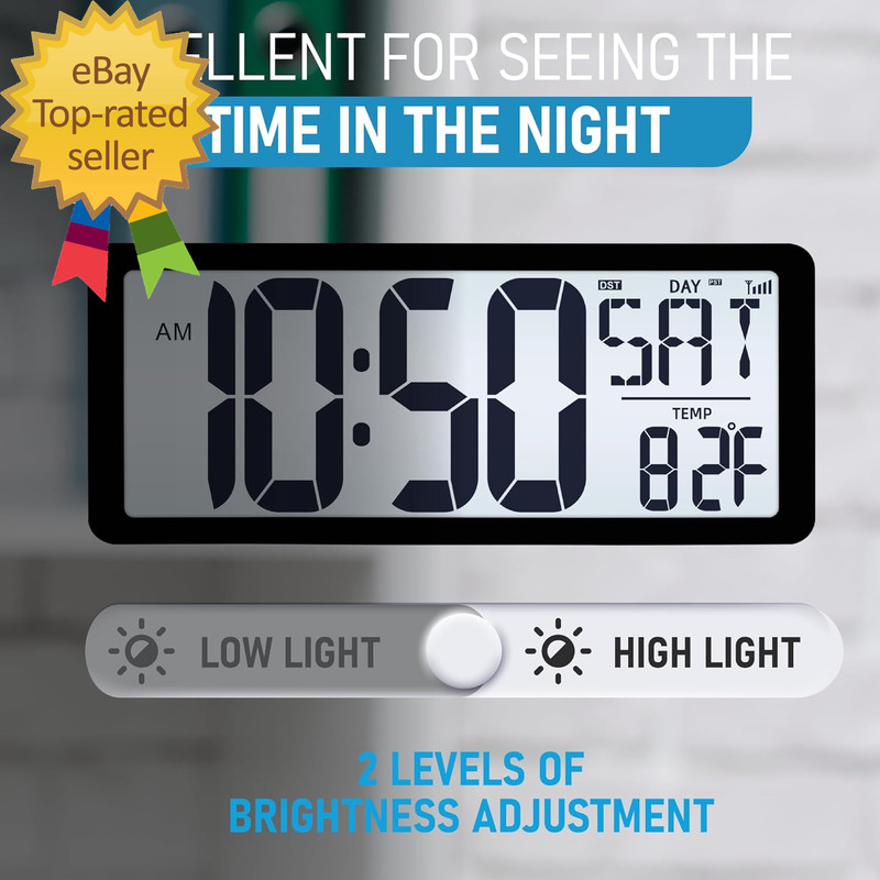 Atomic Clock with Backlight, 14.2" Large Digital Wall Clock Battery Operated gallery