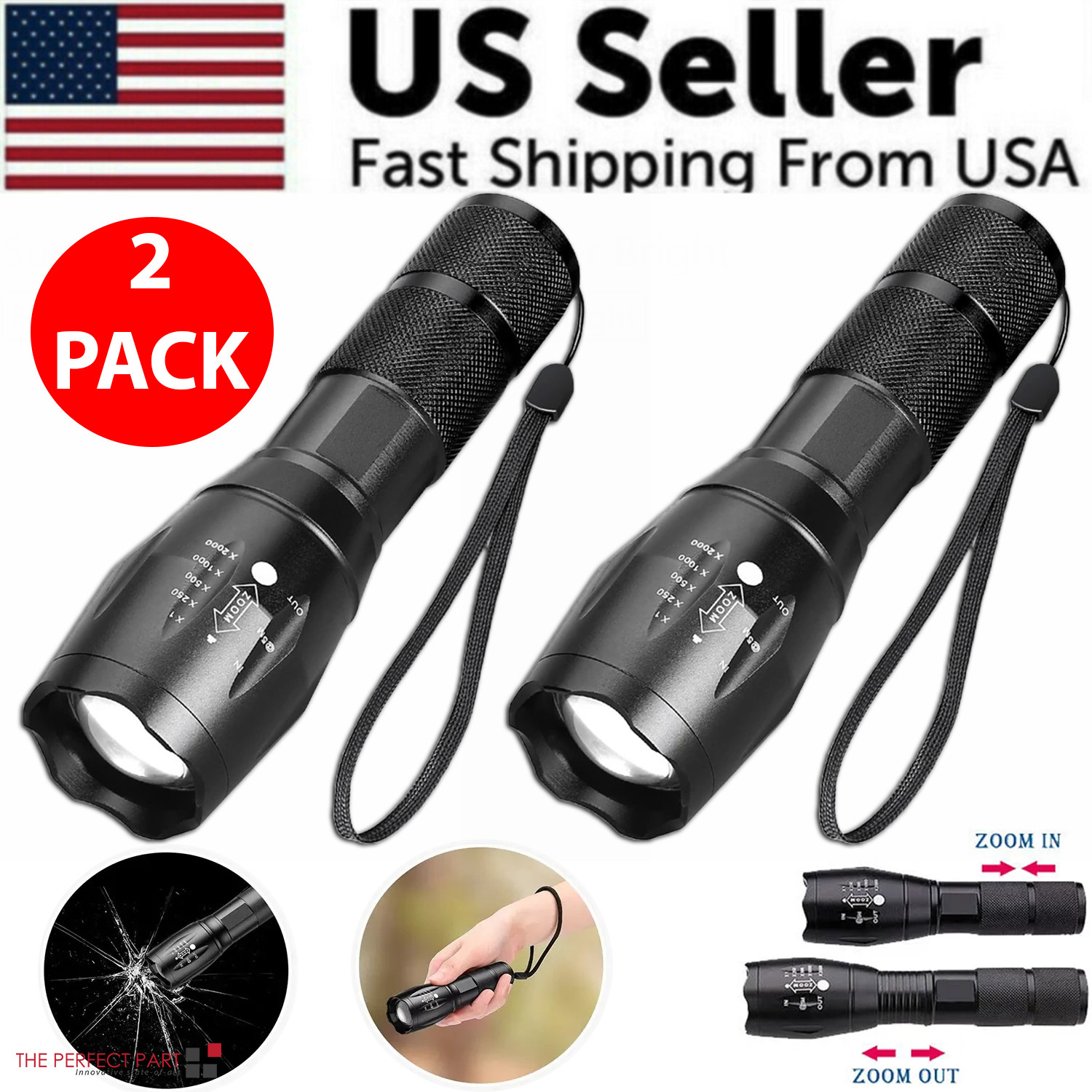 Super-Bright 90000LM LED Tactical Flashlight 5 Modes Zoomable Torch Searchlight gallery