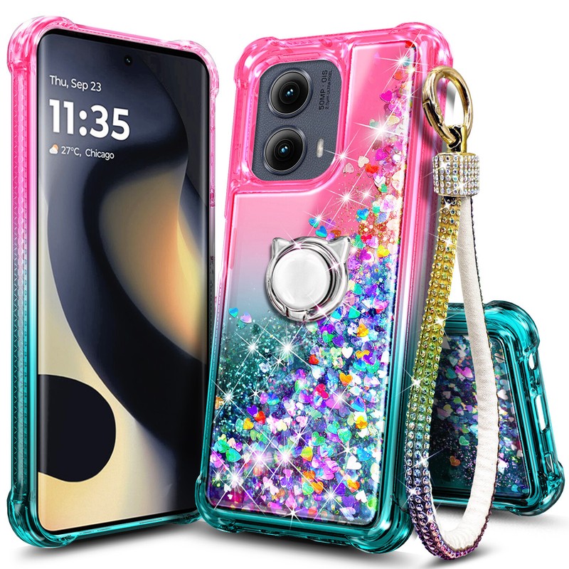 For Motorola Edge 2024 (XT2405V) Case Glitter Ring Holder Phone Cover w/ Lanyard gallery