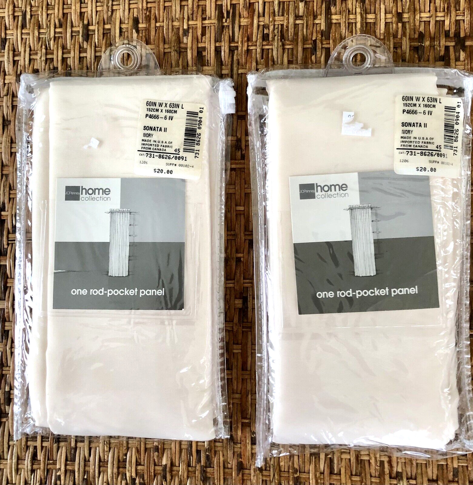 JC Penney 2 Rod Pocket Panel Curtains Home Collection 60" x 63" Sonata Ivory gallery