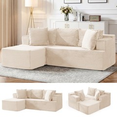 Korser 80″ Cloud Modular Sectional Sofa with L-Shaped & Movable Ottoman Corduroy