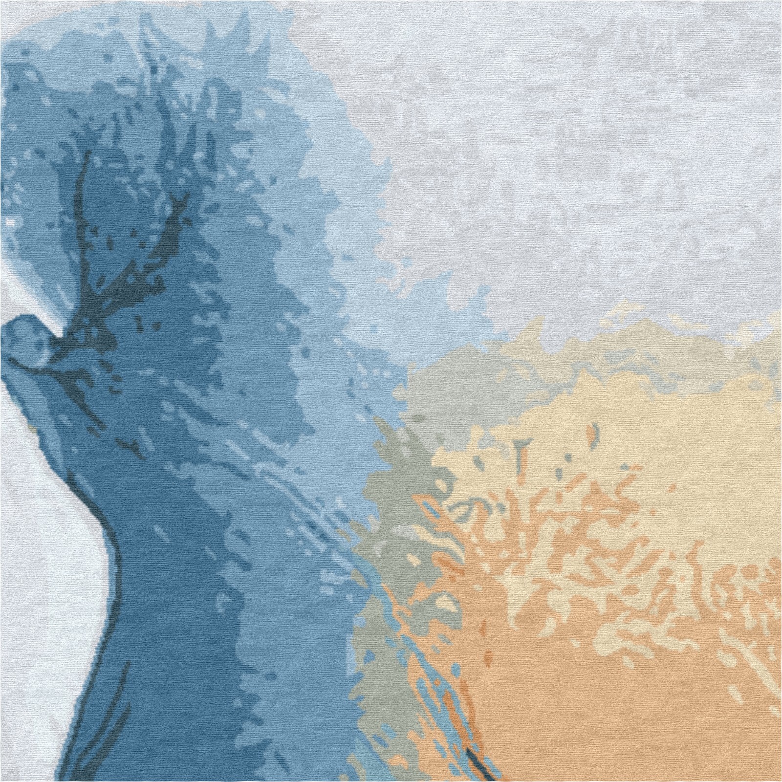 Beige & Blue Handmade Wool Rug, Modern Abstract Carpet for Luxury Home Decor gallery
