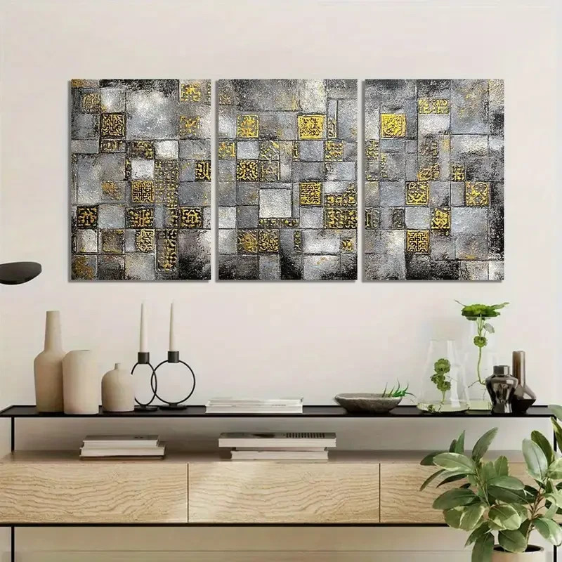 3pcs Stone Wall Mosaic Abstraction Poster Metal Print Ready to Hang Art gallery