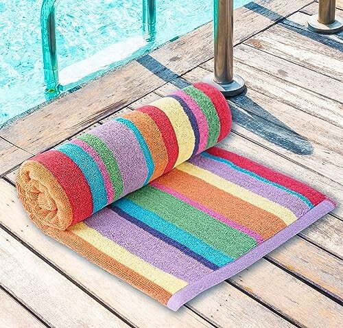 Bath Sheet Towels Large Size 30x60 Rainbow Cabana Stripe 4 Pk Highly Absorbent gallery