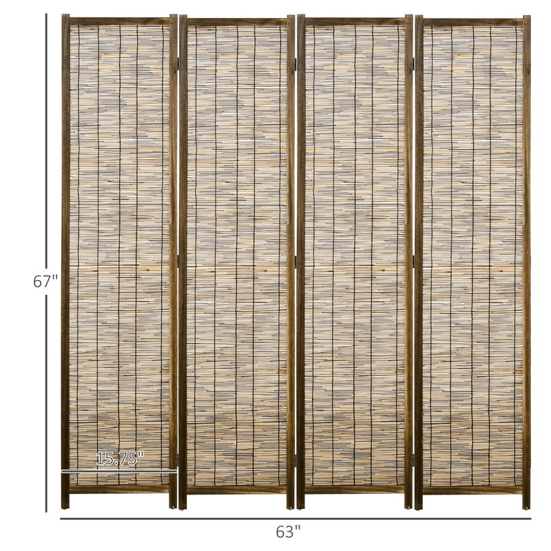HOMCOM 4 Panel Room Divider 5.5 Ft Tall Portable Folding Privacy Screens Brown gallery
