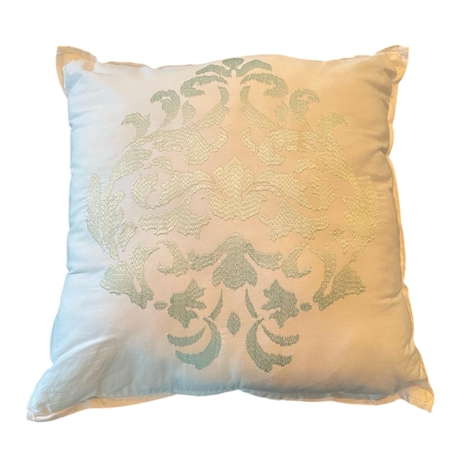 Accent Pillow White Green Pattern Design Home Decor 15 x 15 Inches Lightweight gallery