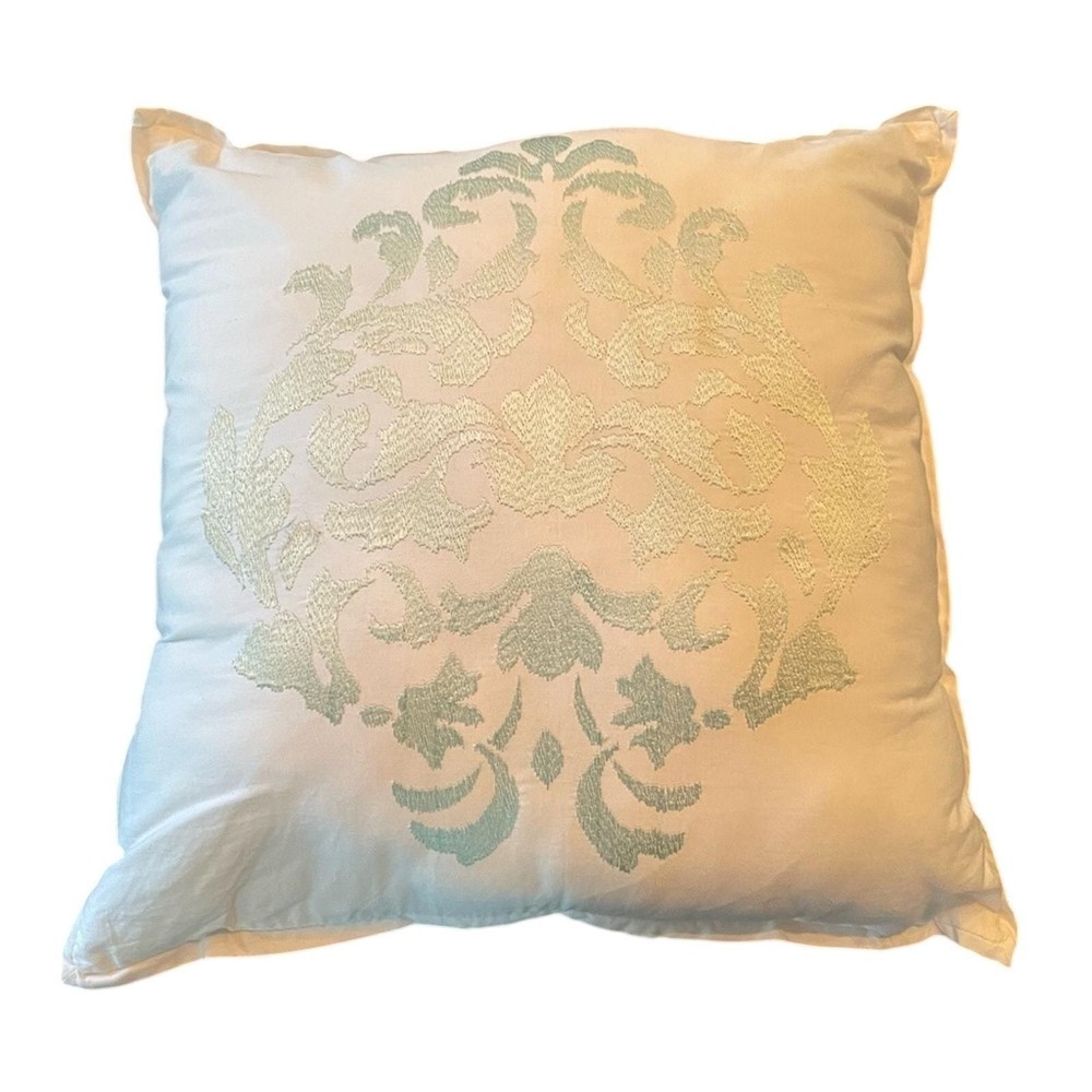 Accent Pillow White Green Pattern Design Home Decor 15 x 15 Inches Lightweight