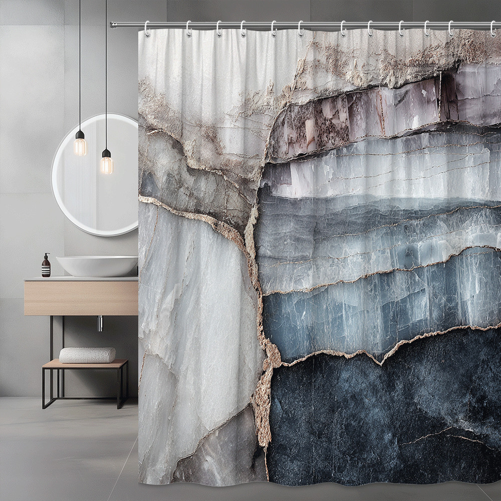Abstract Marble Shower Curtain Black Gray Blue Printed Design gallery