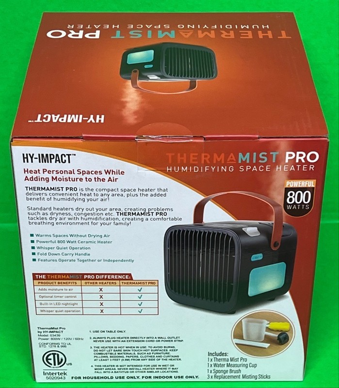 Intertek HY-IMPACT 800W Ceramic Humidifying Space Heater Model: 03439 - NEW gallery