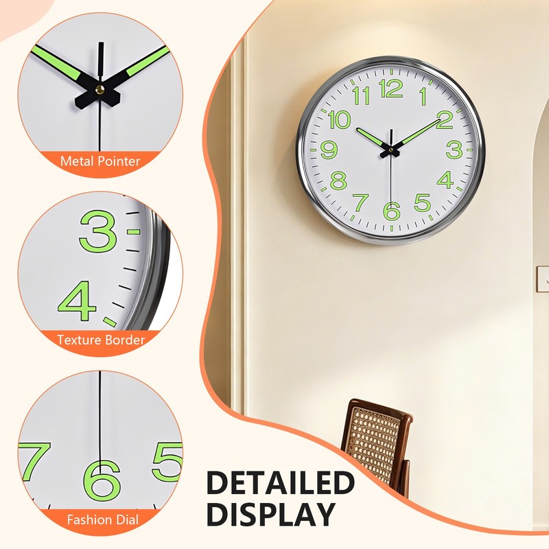 12'' Luminous Quartz Night Wall Clock Large Light Glow In The Dark Silent Home gallery