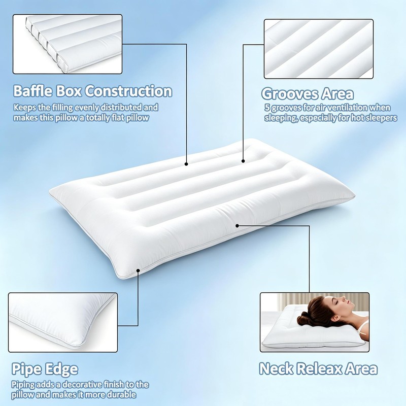 SWTMERRY Flat Pillows for Sleeping Thin, 7D High Standard(1Pack), White gallery
