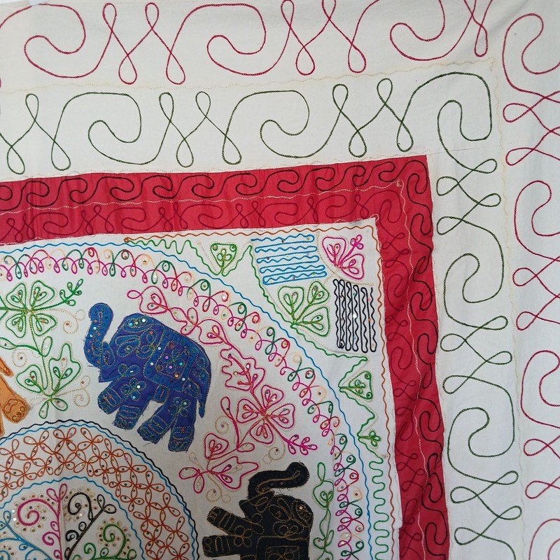 India Tapestry Cotton Bedspread Embroidered Elephant Full Size Sequin 82x83 gallery