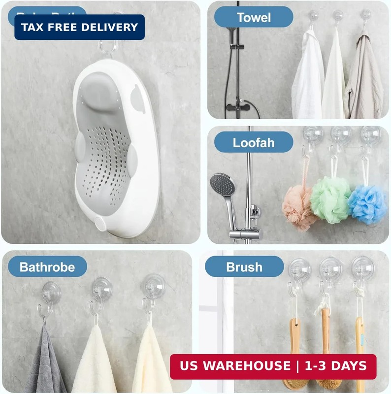4-Pack Suction Cup Hooks for Shower, Extra Large Clear 1.9" Shower Suction Hooks gallery