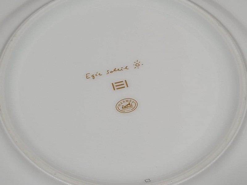Hermes Dessert Plate Egee Soleil White Gold Tableware Dish 2 set Auth 22.5 cm gallery