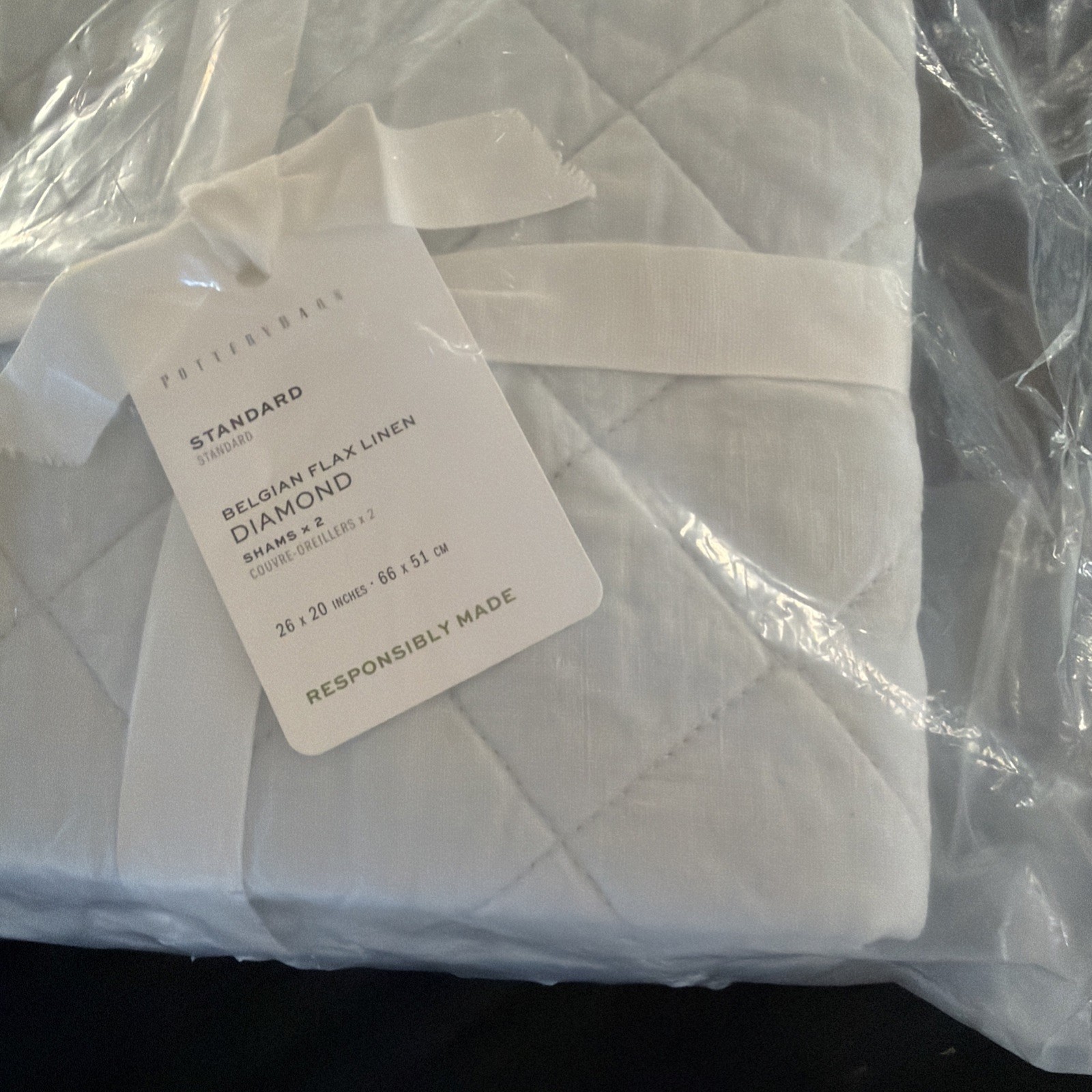 Set / 2 POTTERY BARN BELGIAN FLAX LINEN DIAMOND QUILTED SHAM STANDARD BLUE FROST gallery