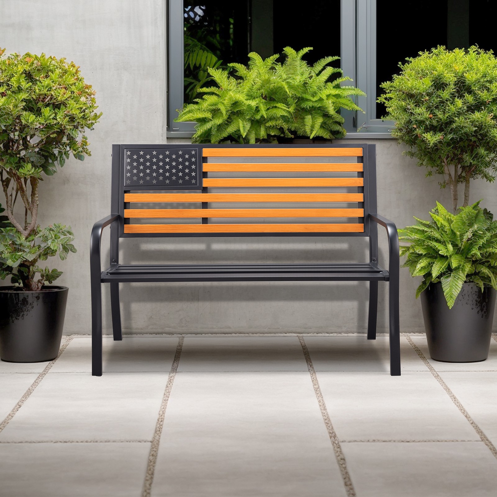 1 PCS Metal Bench 50" Weatherproof with American Flag Style for Outdoor Garden gallery