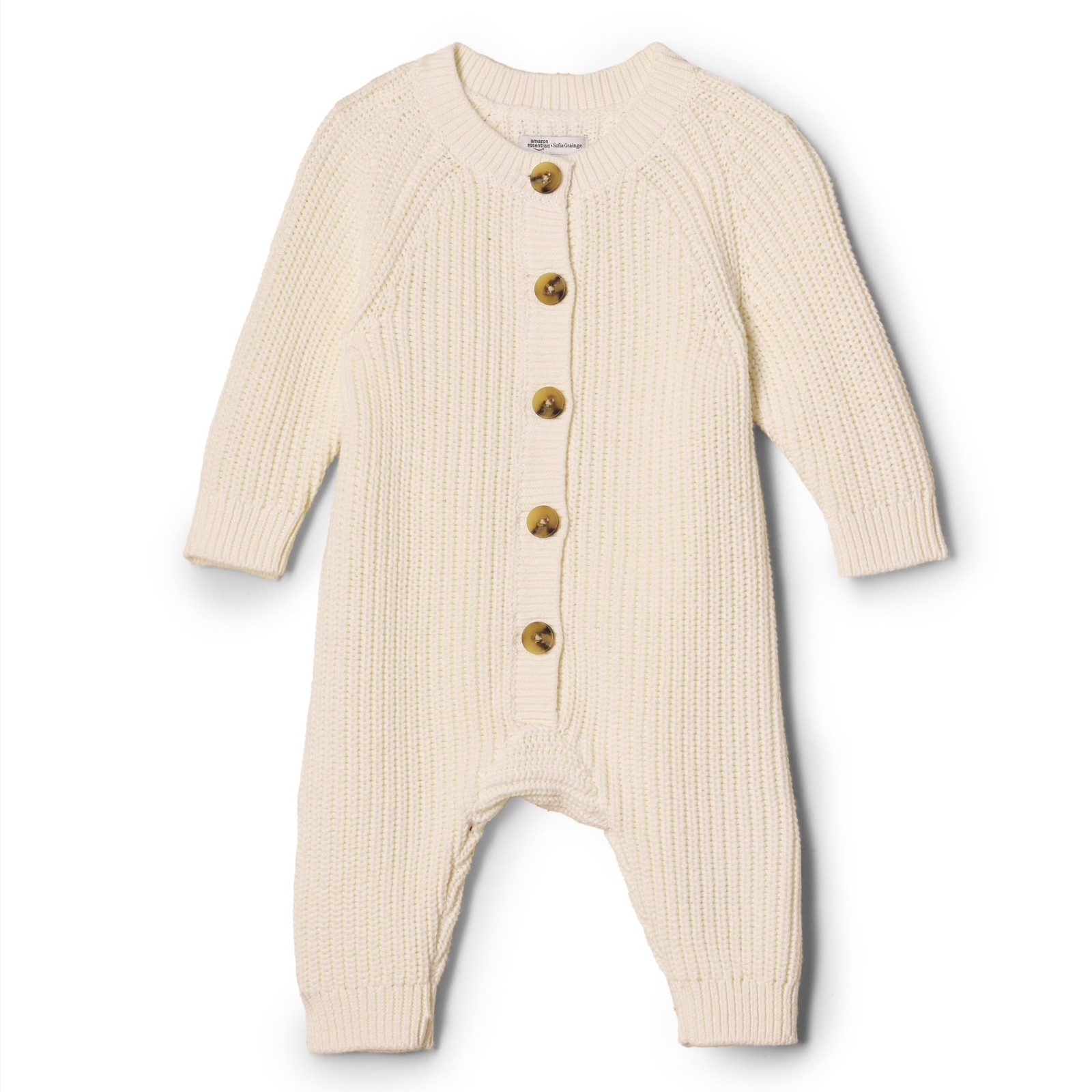 Amazon Essentials Unisex Babies' Cotton Knit Playsuit, Ivory, 3-6 Months gallery