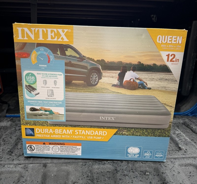 Intex Air Mattress Inflatable Compact QUEEN Mid Rise 12" Internal USB Pump NEW gallery