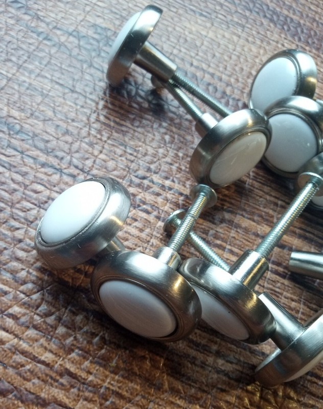 Drawer Cabinet Pulls White Ceramic/Silver Tone Metal W/Screws Set Of 20 gallery