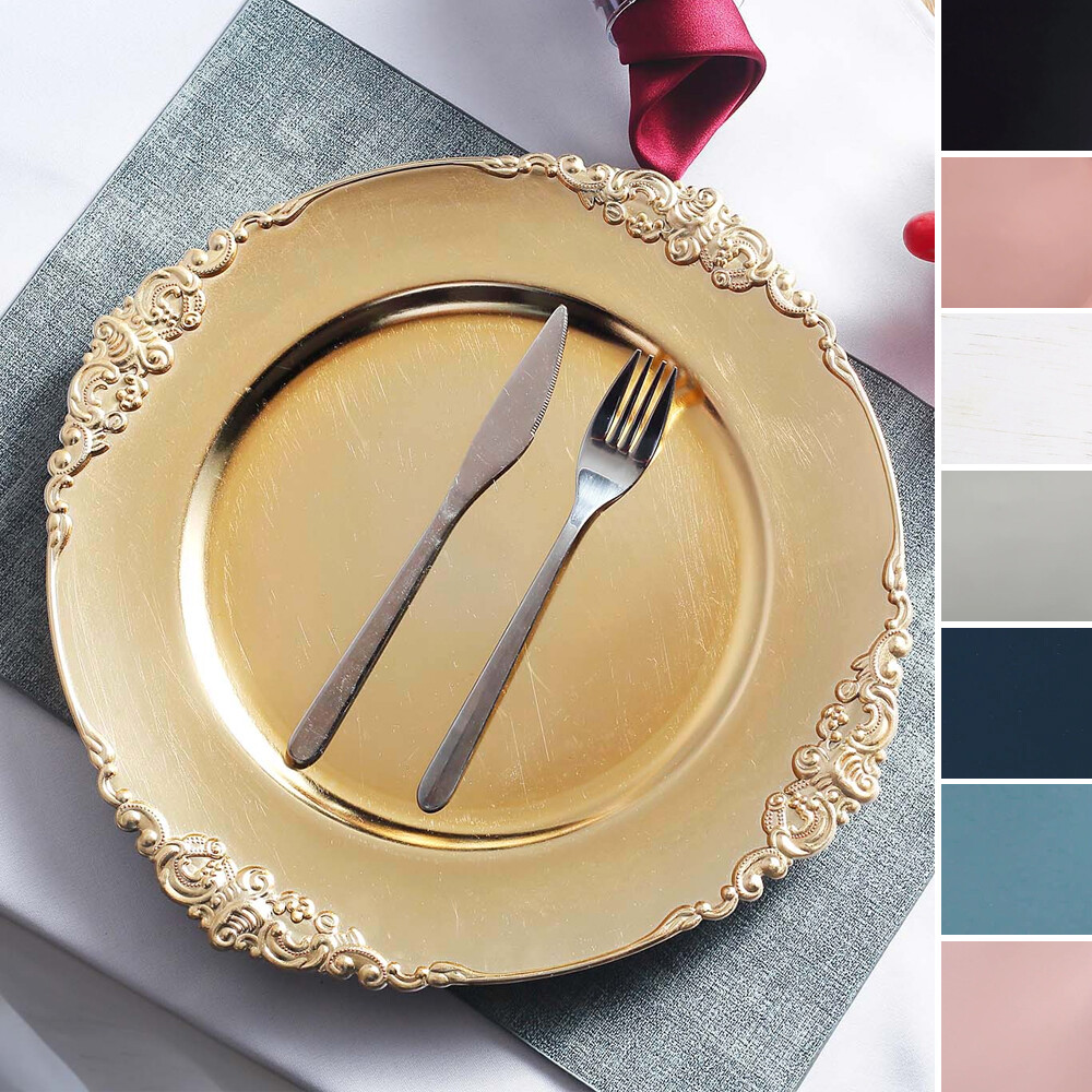 13-Inch Round Charger Plates Decorative Embossed Rim Party Wedding Sale gallery