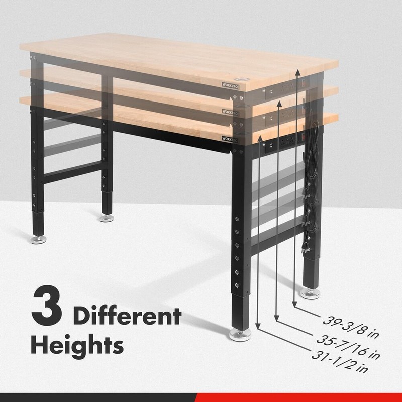 WORKPRO 48-in Heavy-Duty Adjustable Workbench Rubber Wood Top Hardwood Worktable gallery