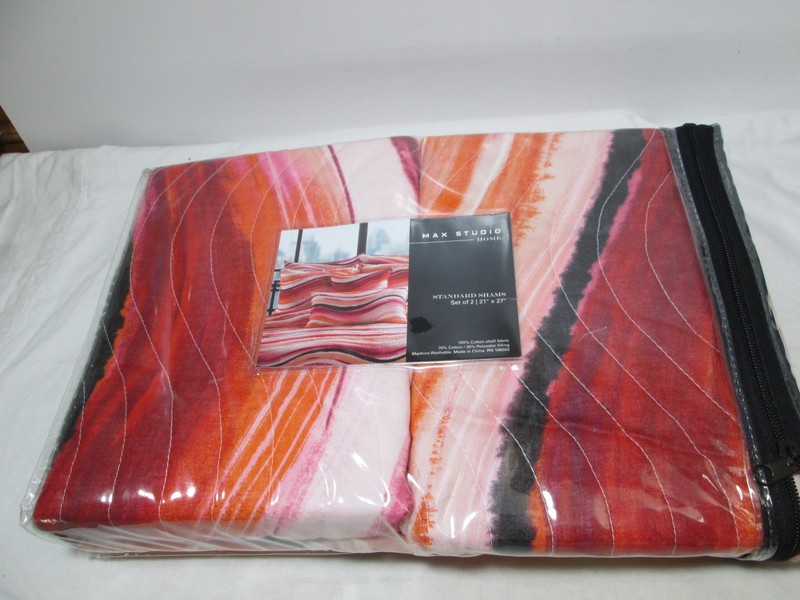New Max Studio Two Standard Shams - Red, Orange, Black and Pink Wave NIP gallery
