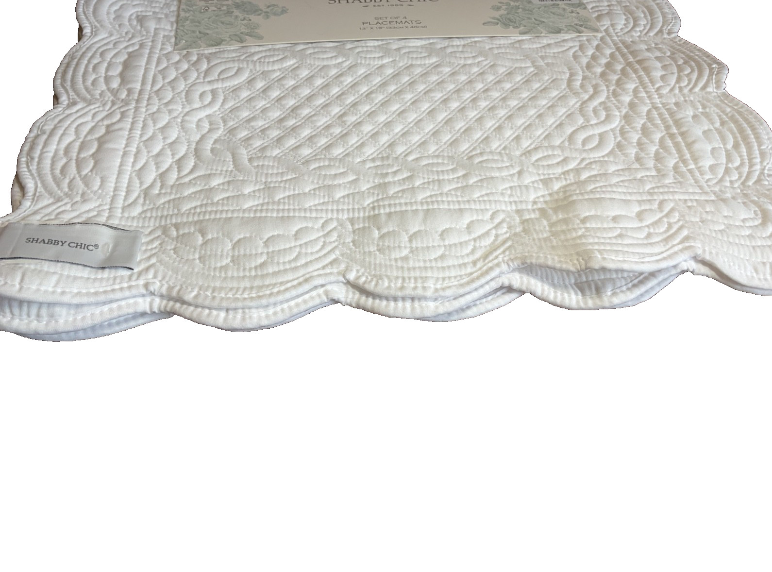 SHABBY CHIC PLACEMATS (4) WHITE QUILTED 15 IN 100% POLYESTER 13 X 19 NWT gallery