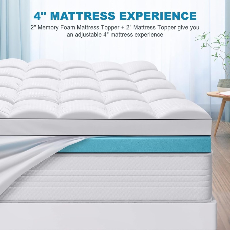 King Size Dual Layer 4 Inch Memory Foam Mattress Topper, 2 Inch Gel Memory Fo... gallery