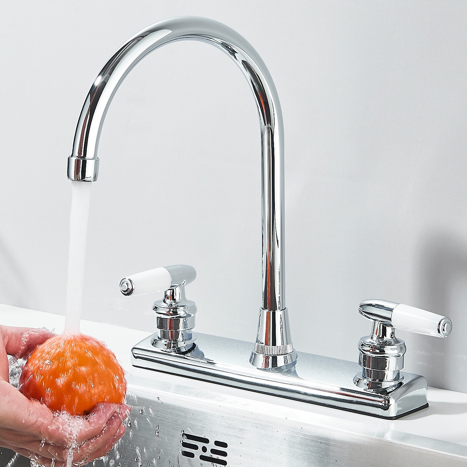 Chrome High Arc Kitchen Faucet 8 inch Centerset 3 Hole 2 Handle Sink Mixer Taps gallery