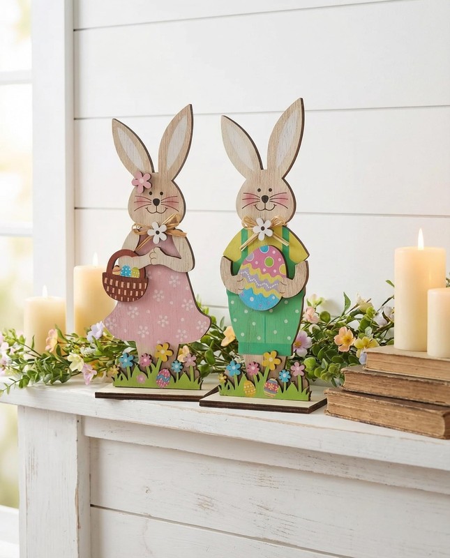 2 piece easter wooden bunny decor,easter decorations,easter Red And White gallery