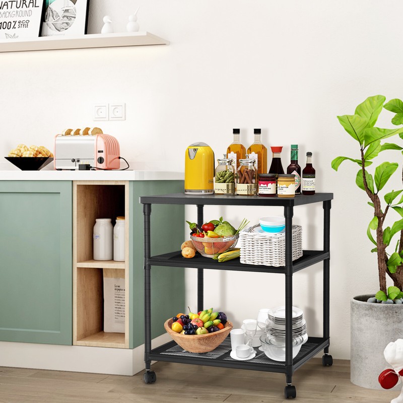 Costway 3-Tier Printer Stand Rolling Fax Utility Cart w/ Adjustable Shelf Black gallery