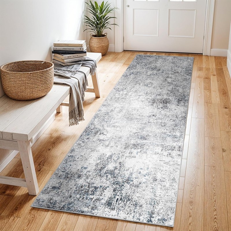 2x6 Washable Kitchen Runner Rug â€“ Abstract Non 2' x 6' (Rectangular) Blue Gray gallery