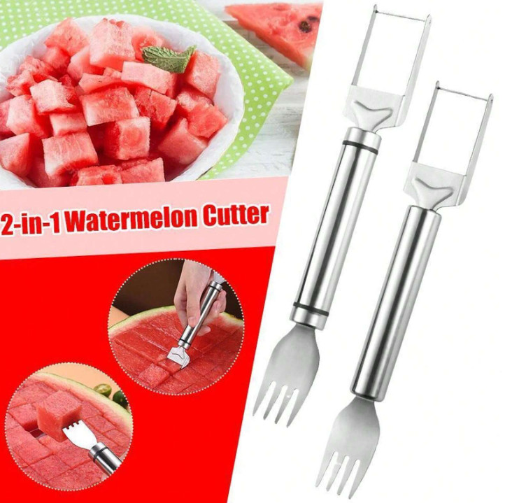 1 pc 2-In-1 Watermelon Fork Slicer & Cutter, Stainless Steel Summer Kitchen Tool gallery