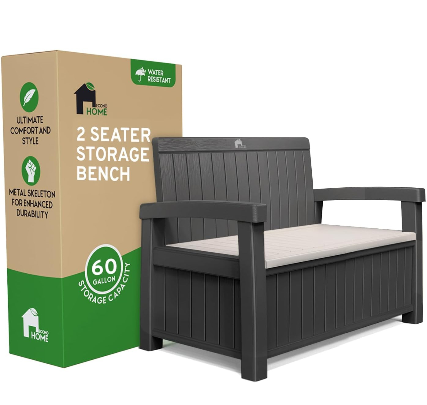 2 Seat Outdoor Storage Bench - 60 Gallon Capacity - Weatherproof gallery