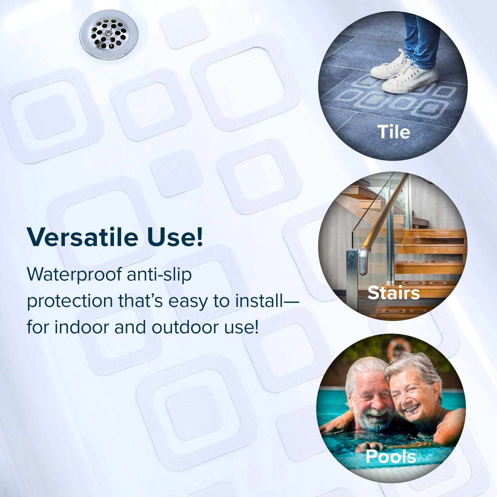 Adhesive Square Bath Treads (21 Per Pack) in Clear by SlipX Solutions gallery