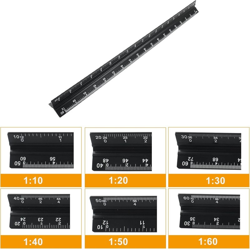 12" Metal Engineer Scale Ruler Triangular Drafting Tool 6 Scales Aluminum gallery