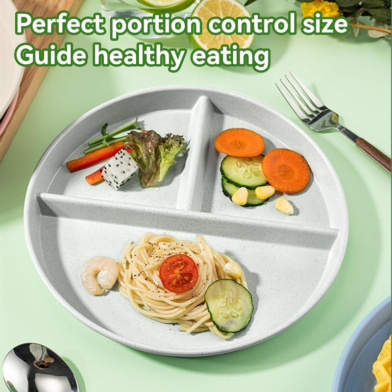 Portion Control Plate For Weight Loss 9 Inch 5Pcs, Round Divided Plates for Adul gallery