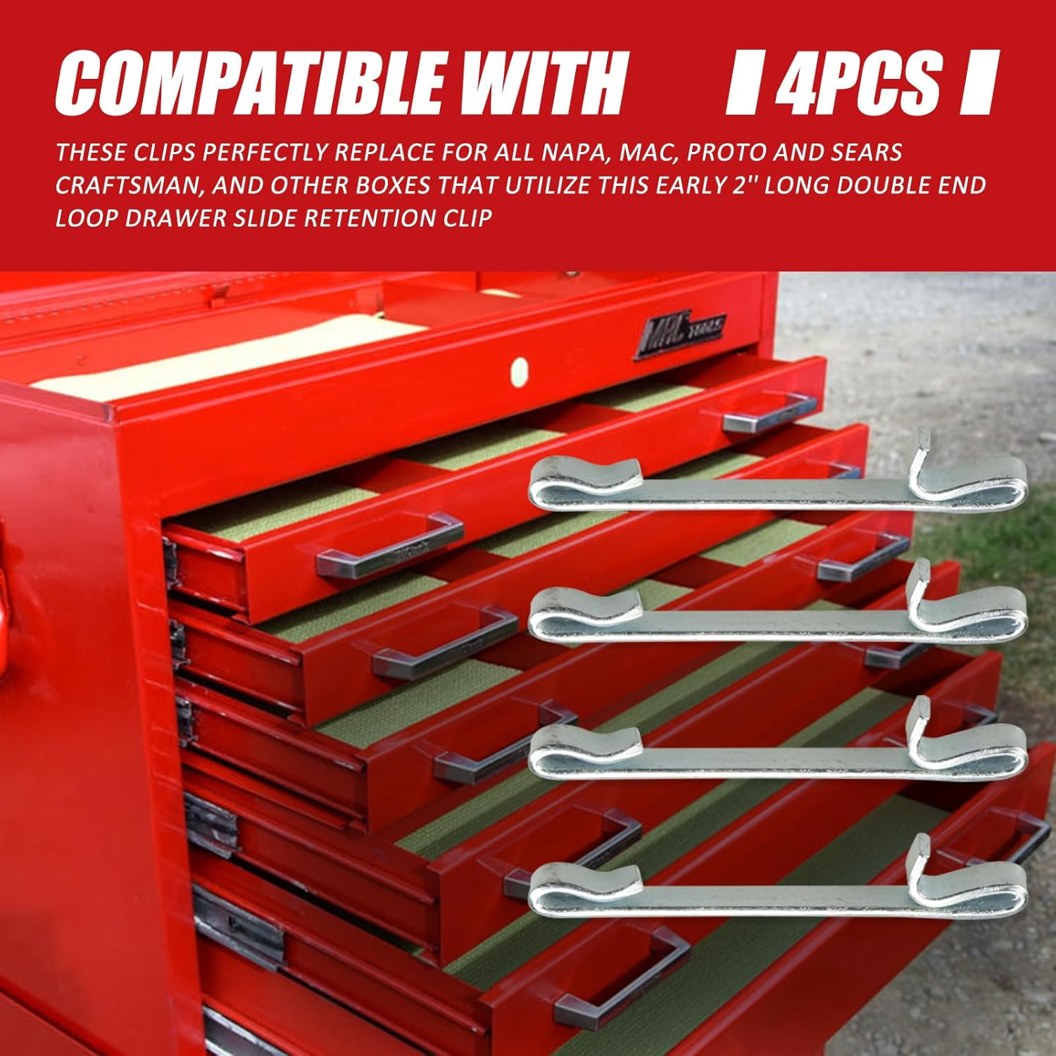 4 Pcs Early 2'' Double Loop Style Tool Box Drawer Slide Retaining Keeper Clips f gallery