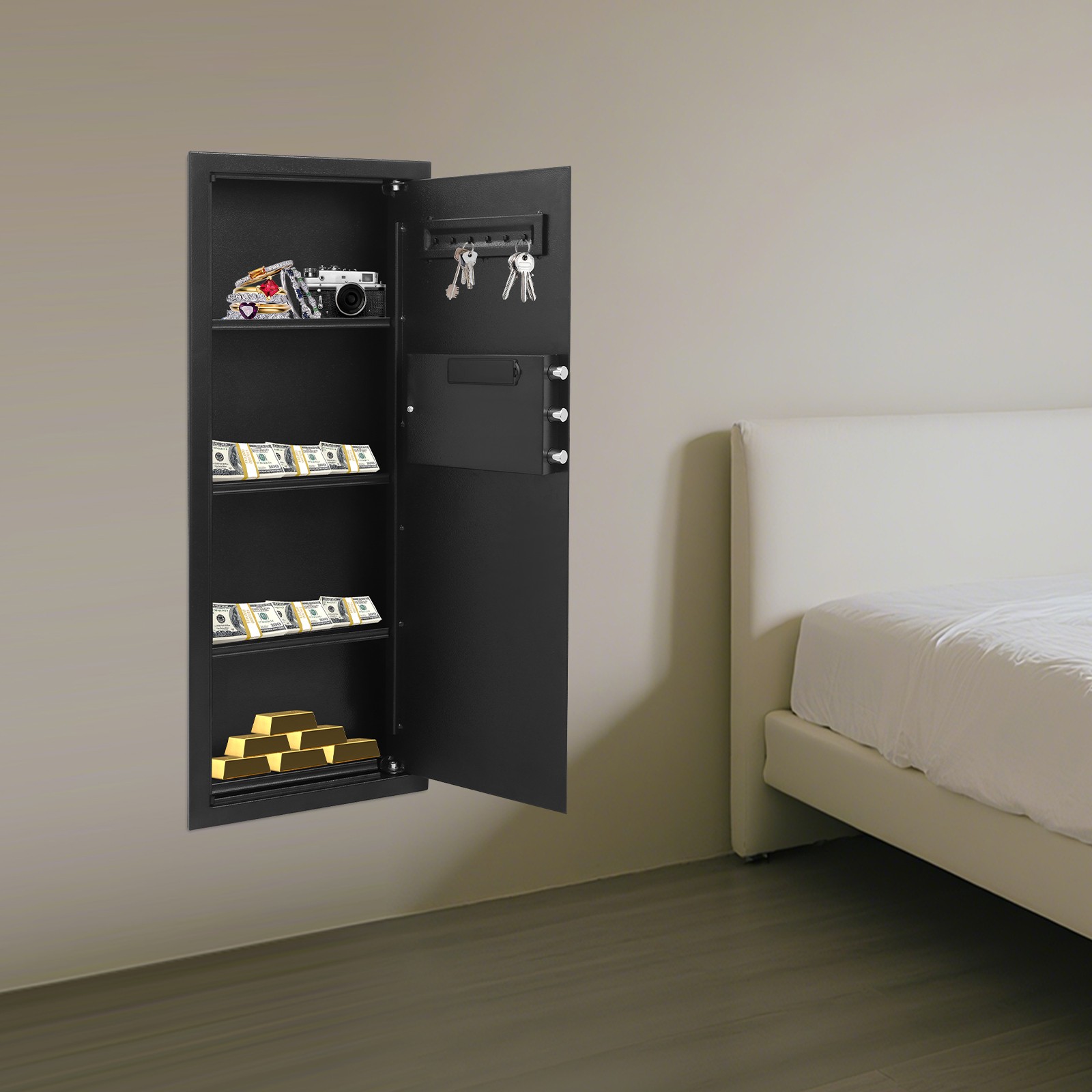 Fireproof Hidden Lock Wall Safe With Keys Cash Jewelry Superior Home Security gallery
