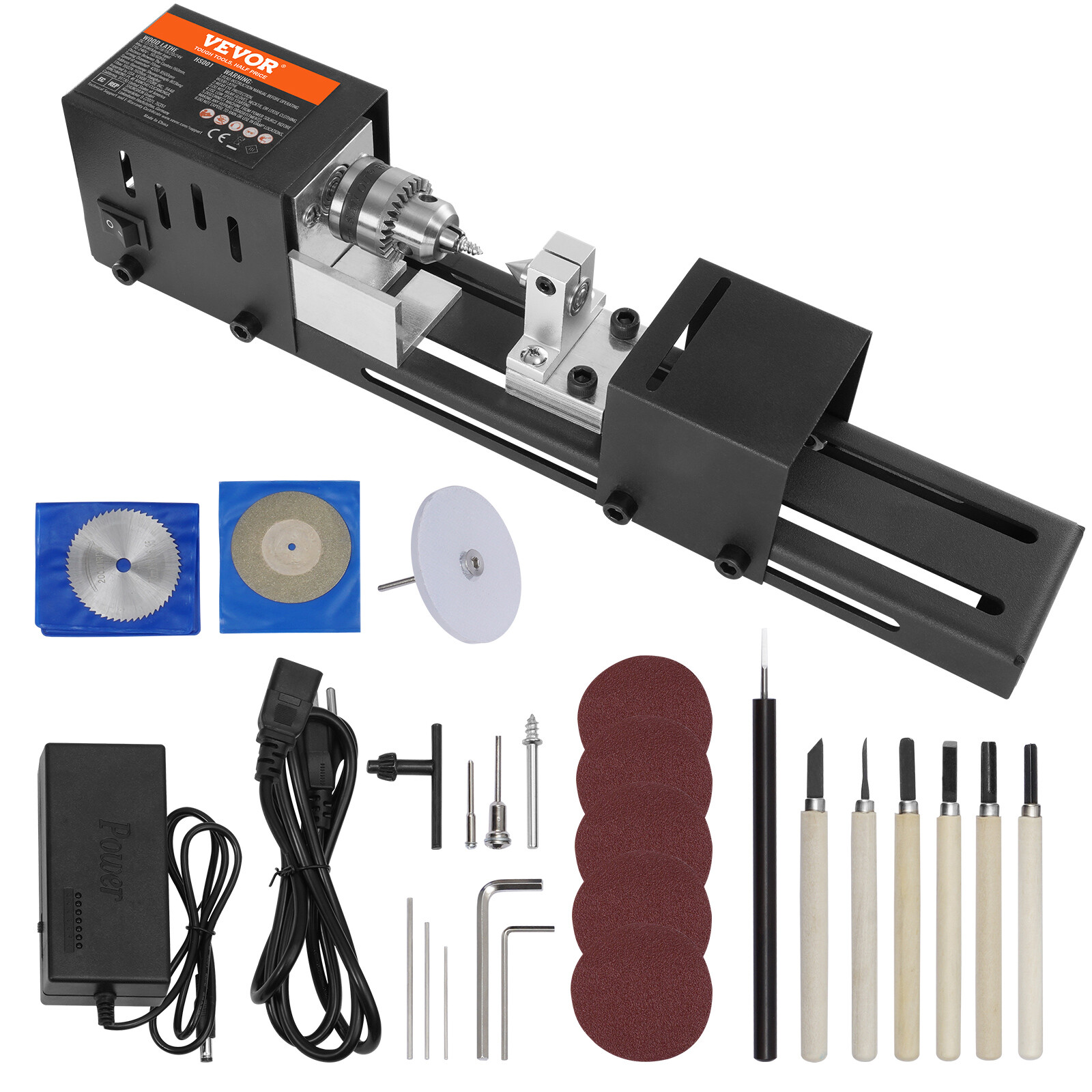 VEVOR Mini Lathe Machine 24V 96W Mini Wood Lathe Tools 2.76 in x 6.3 in 7 Speeds gallery