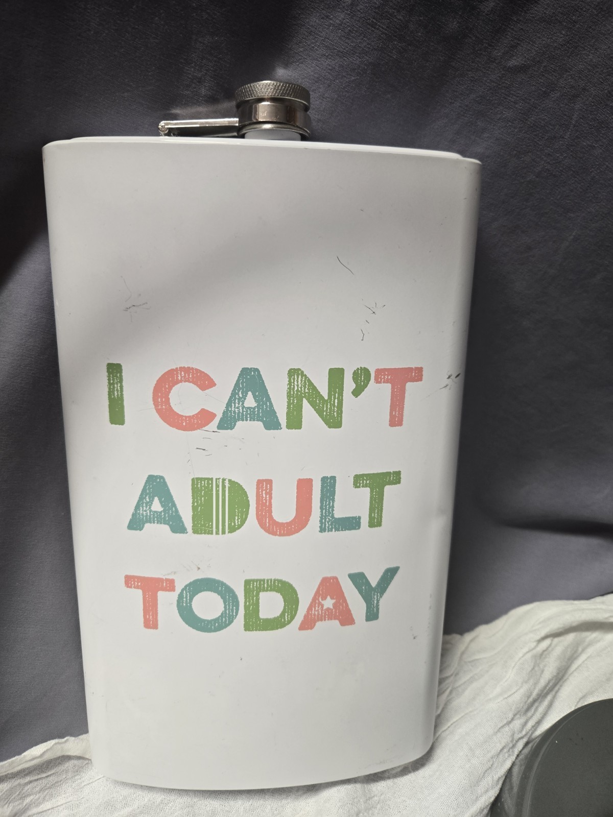 Large 64 Oz. 11 In.× 7 In. Flask "I Cant Adult Today " Stainless Steel gallery