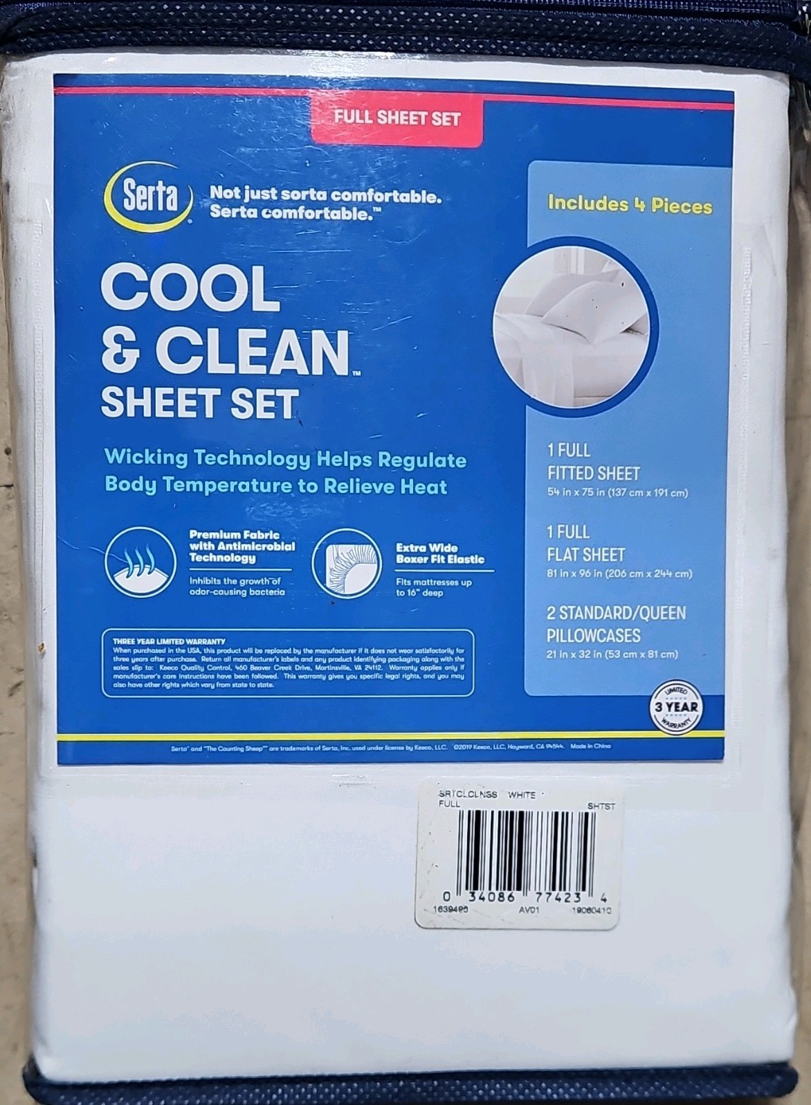 Serta Cool & Clean Full Sheet Set White 4-Piece Antimicrobial Wicking gallery